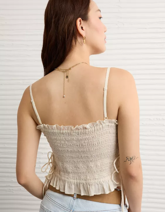 AE Smocked Tie Side Button-Up Tank Top - Image 2