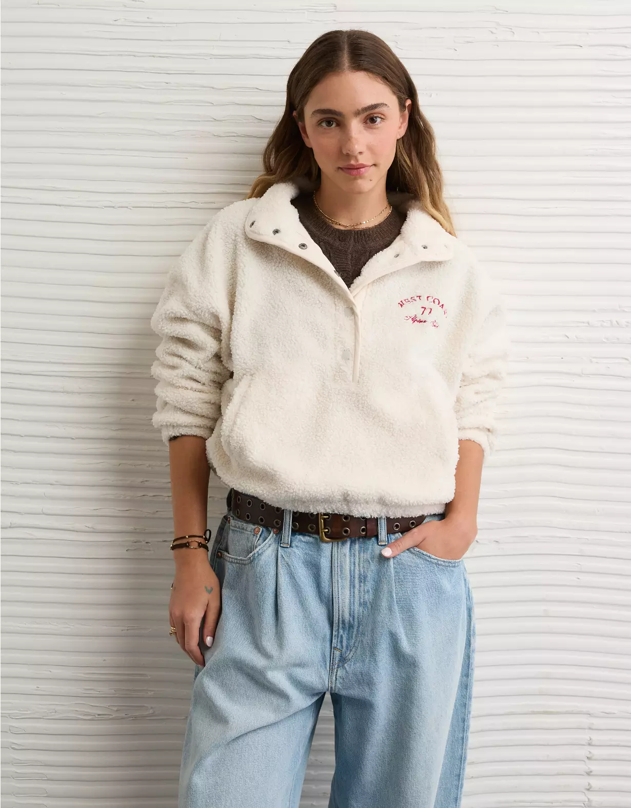 AE Sherpa Fleece Graphic Henley Sweatshirt