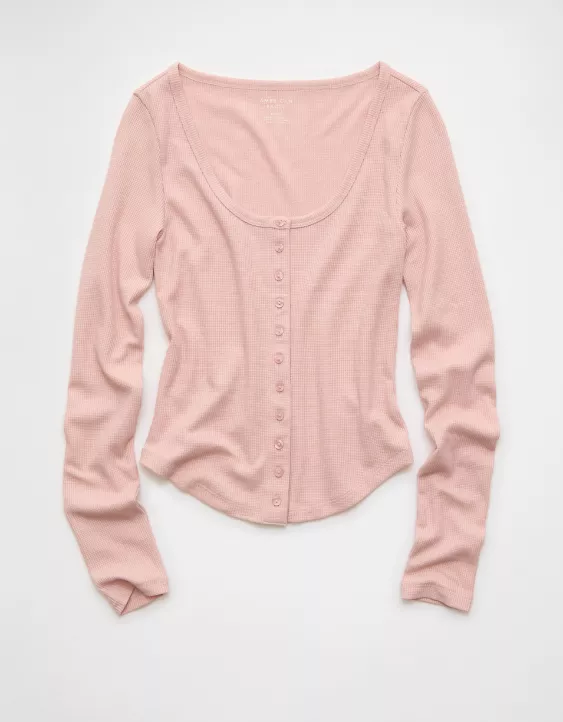 AE Waffle Long Sleeve Button-Up Tee - Image 3