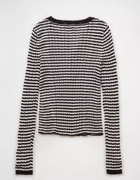 AE Pointelle Henley Sweater Top - Image 4