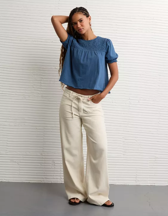 AE Sunchaser High Neck Puff Sleeve Smocked T-Shirt - Image 5