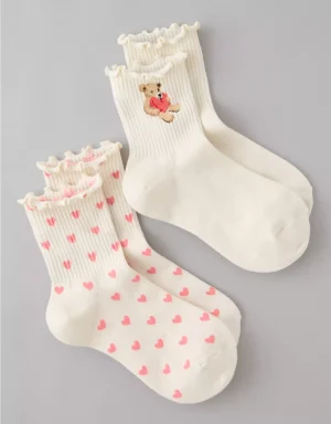 AE Valentine's Day Cropped Crew Socks 2-Pack