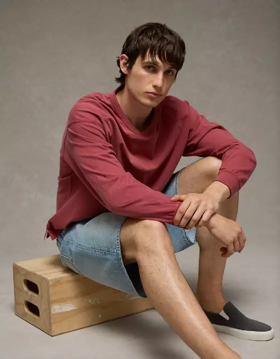 AE Boxy Long-Sleeve V-Neck T-Shirt - Image 5