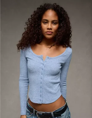 AE Waffle Long Sleeve Button-Up Tee