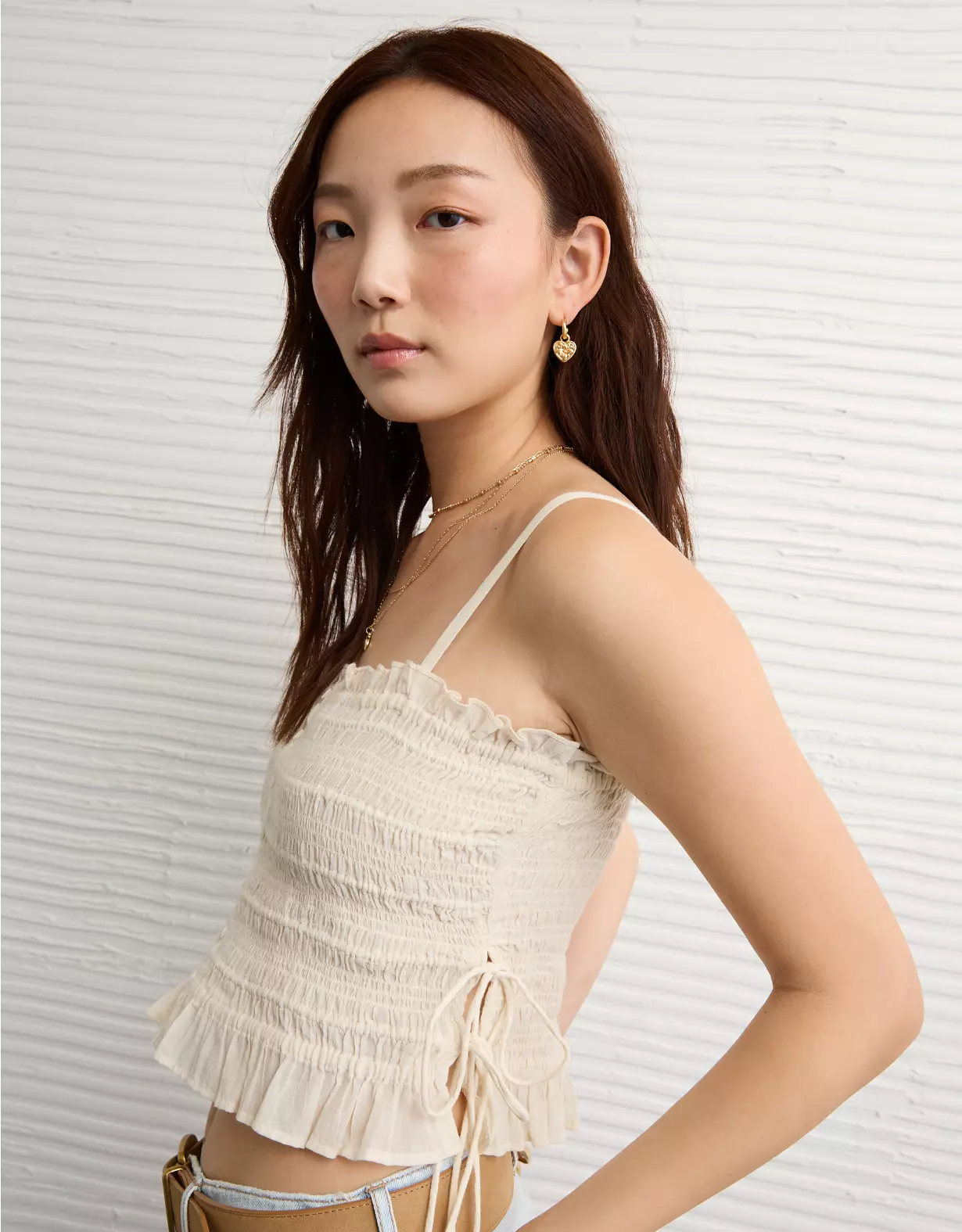 AE Smocked Tie Side Button-Up Tank Top