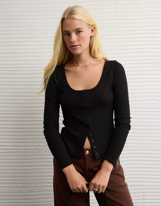 AE Waffle Long Sleeve Button-Up Tee - Image 5