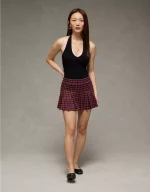 AE It Knit Low-Rise Pleated Plaid Skort
