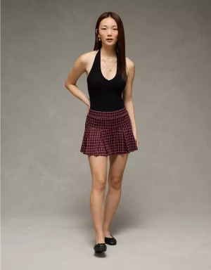 AE It Knit Low-Rise Pleated Plaid Skort