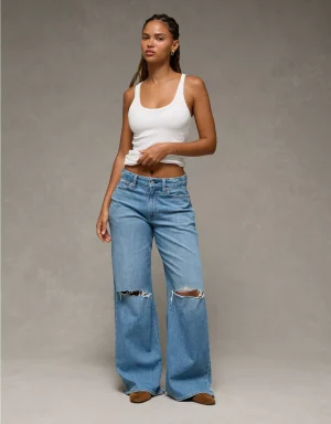 AE Dreamy Drape Stretch Curvy Ripped Super High-Waisted Baggy Wide-Leg Jean