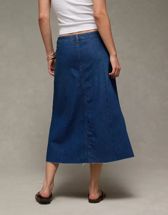 AE Low-Rise A-Line Denim Midi Skirt - Image 2