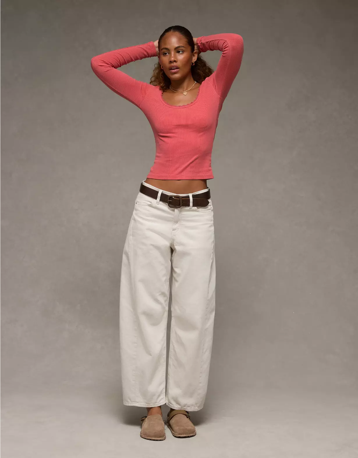 AE Lace-Trim Long Sleeve T-Shirt