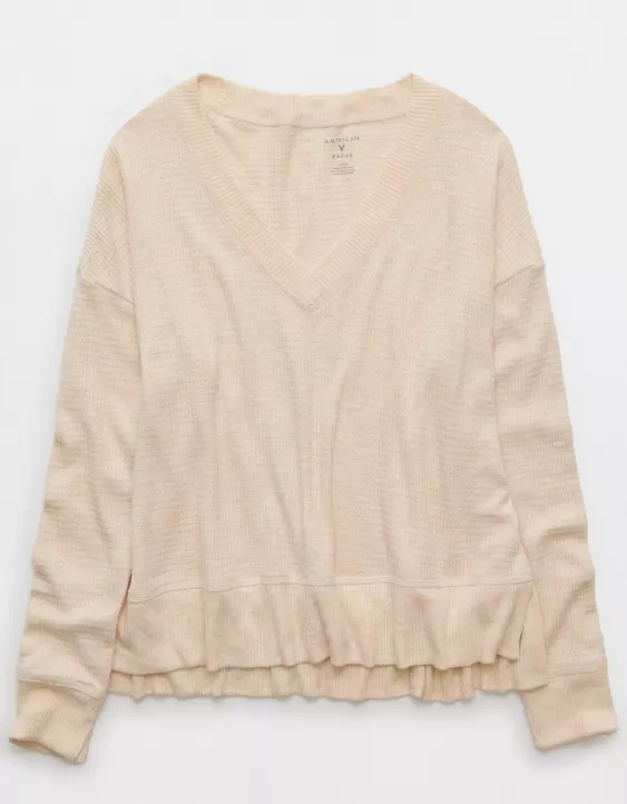 AE Long Sleeve Plush V-Neck Top - Image 3
