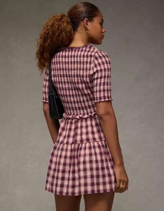AE Puff Sleeve Tie Front Plaid Mini Dress - Image 2